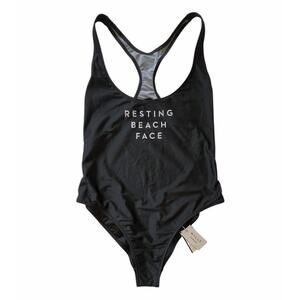 Milly Cabana - Black Resting Beach Face One Piece Swimsuit Luxury Beachwear L